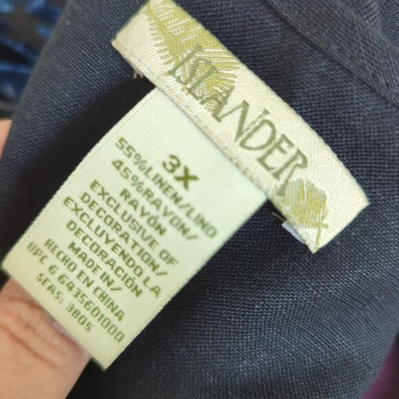 Islander Tank Womens 3X Top Linen Tropical Hawaii Hibiscus Flower Embroidered - Picture 6 of 7